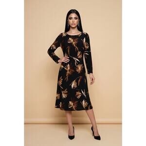 Tommy Hilfiger Black & Brown Floral 3/4 Sleeve Shift Dress Size 6